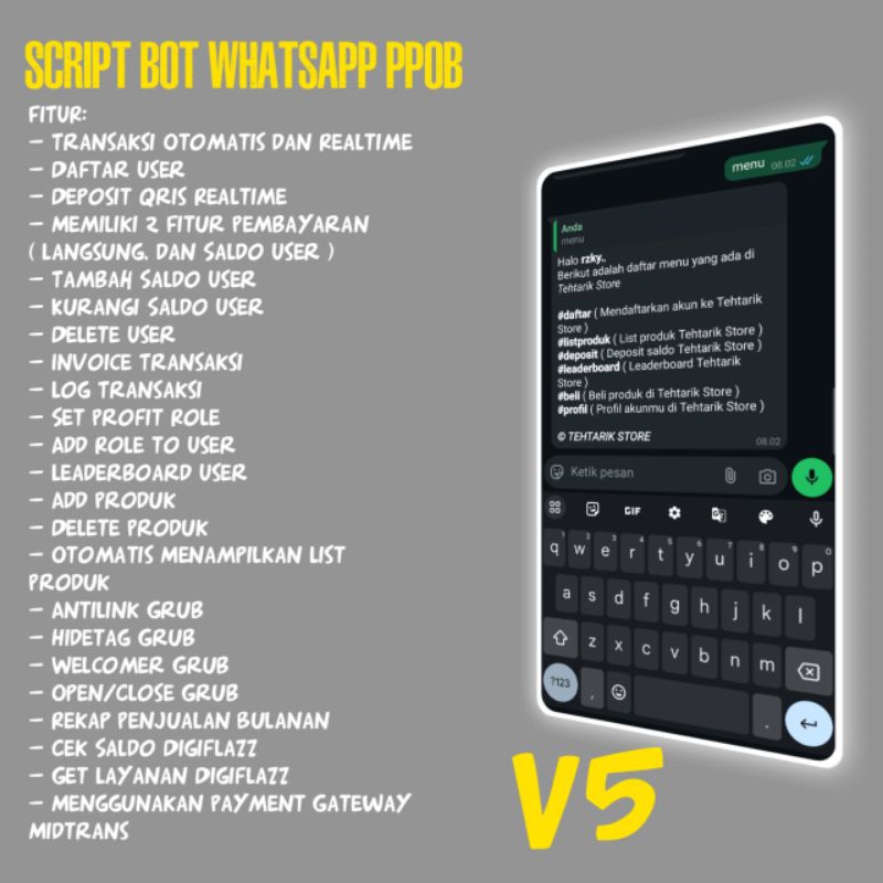 SCRIPT BOT WHATSAPP TOPUP GAME & PPOB V5