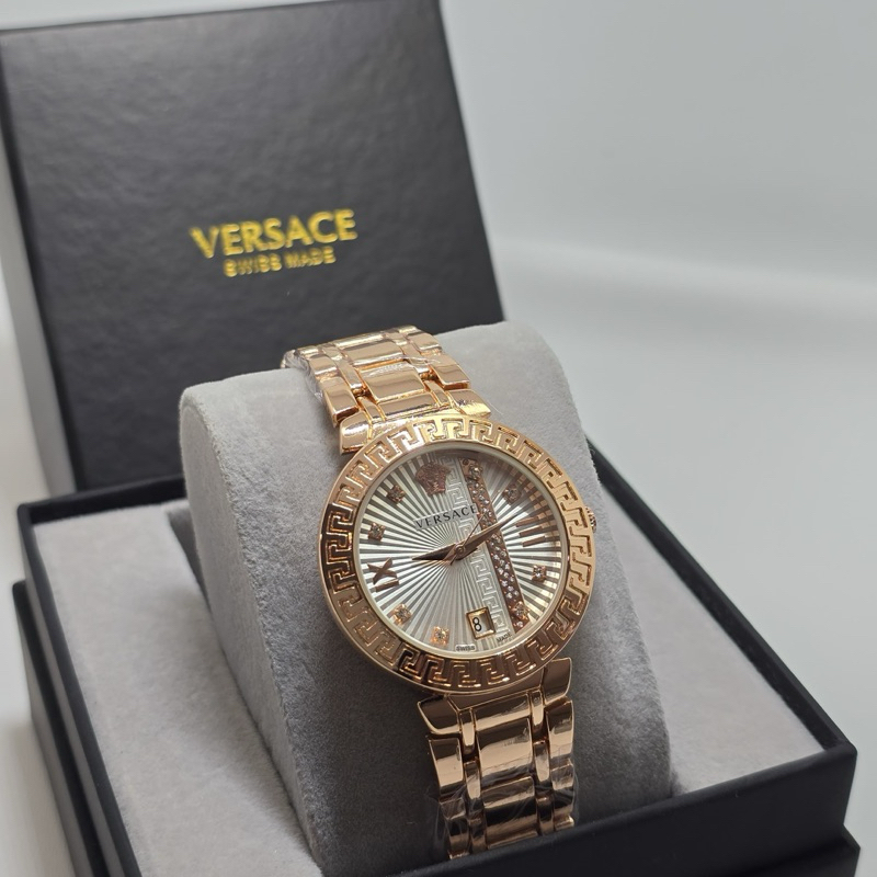 ( BISA COD ) Jam Tangan Wanita VERSACE Rantai Stainless Steel Tanggal Aktif Jam Tangan Fashion Cewek