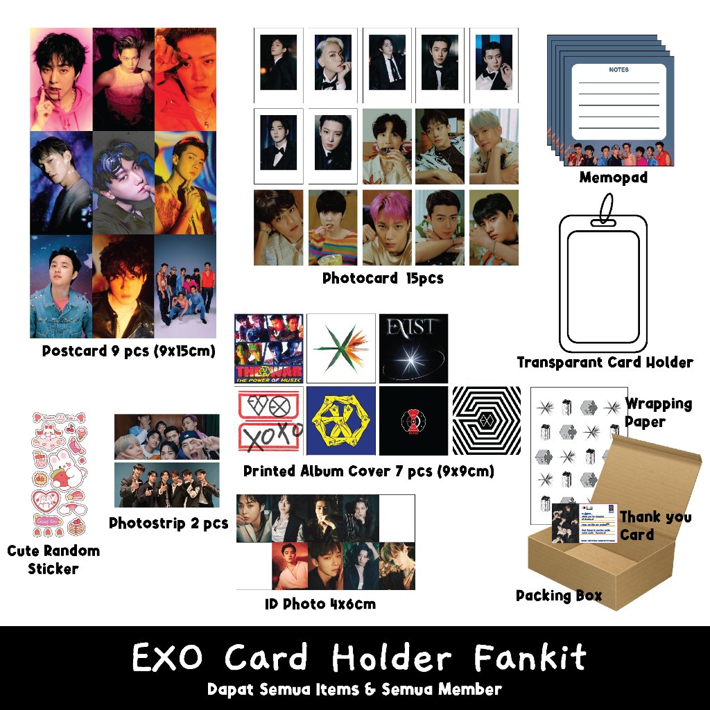 [COOCHA.ID] EXO Card Holder Fankit - dapat semua items dan member - EXO Photocard & Card Holder