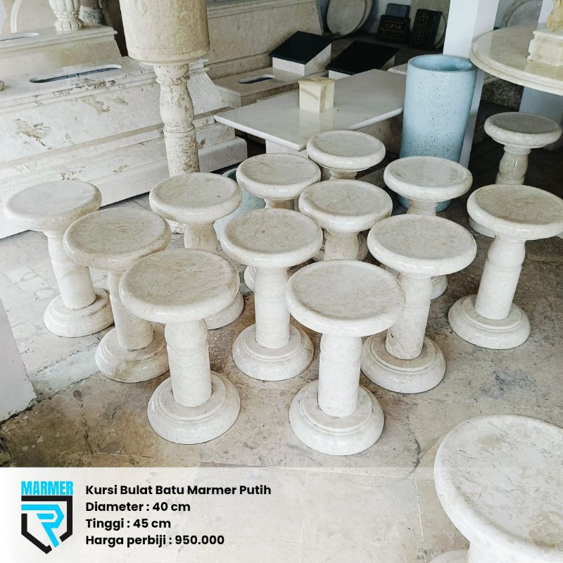 Kursi Bulat Batu Marmer Putih