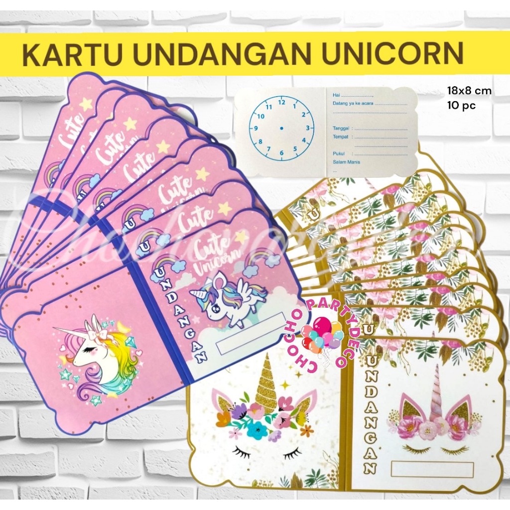 Kartu Undangan Ulang Tahun UNICORN Isi 10 / Kartu Undangan Ultah Anak Unicorn