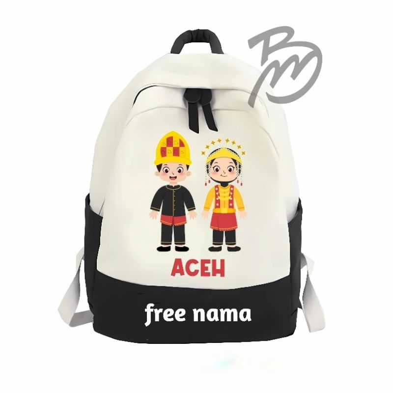 tas ransel anak sekolah TK SD SMP tas ransel backpack pria/wanita motif baju tradisional Aceh premiu