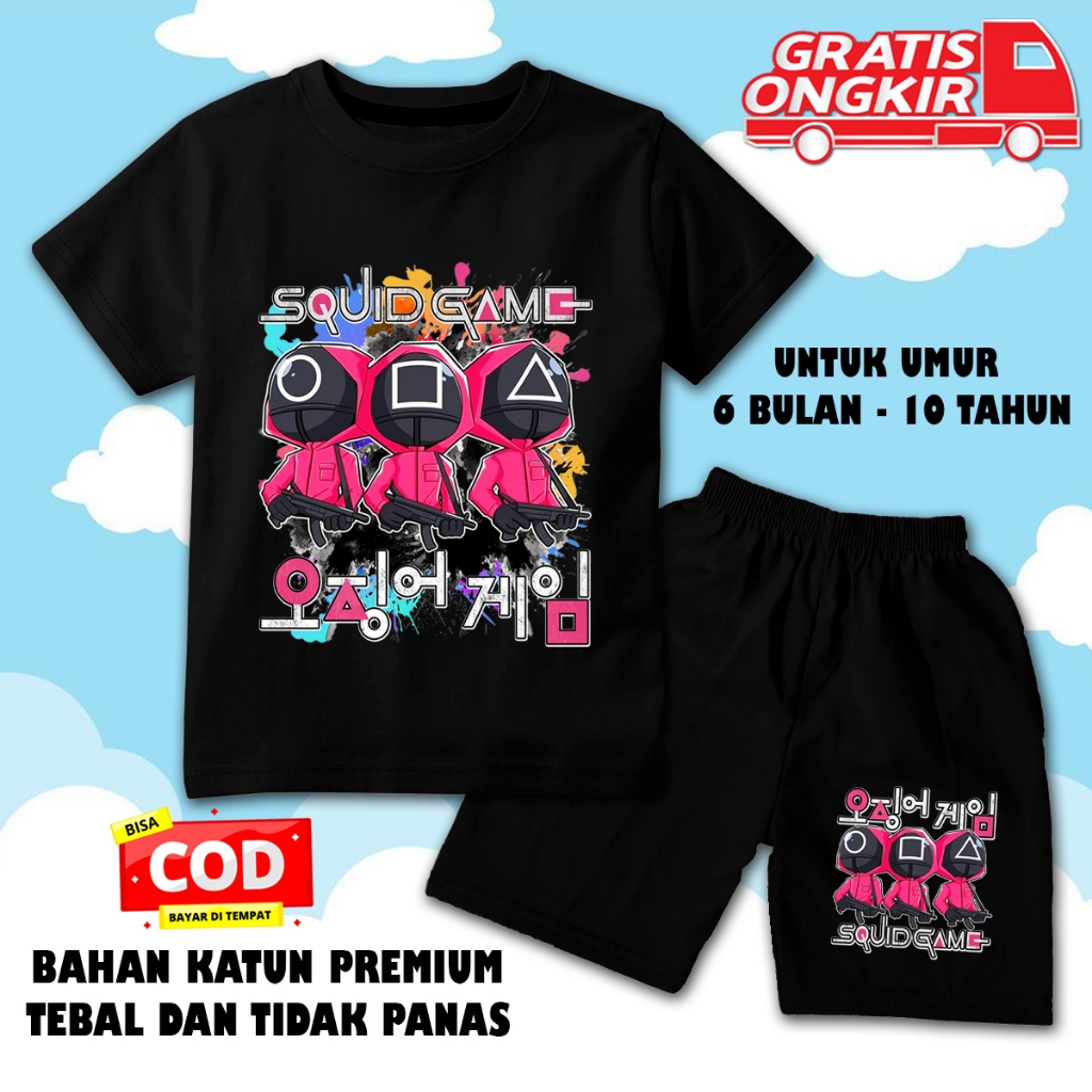 Setelan lengan pendek anak laki laki perempuan set baju kaos pendek anak squid game dtf