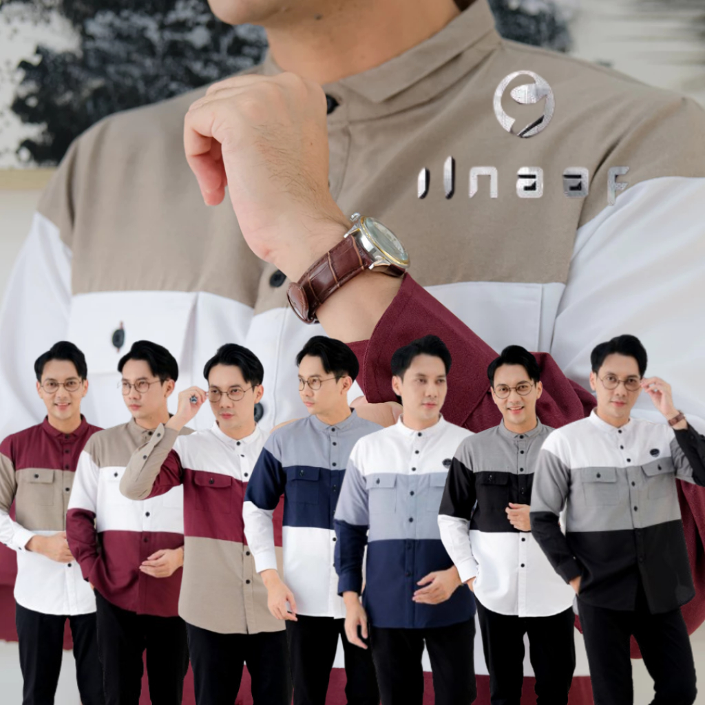 ILNAAF | Baju Koko Pria Dewasa Lengan Panjang Kombinasi 3 Warna Bahan Oxford by Ilnaaf