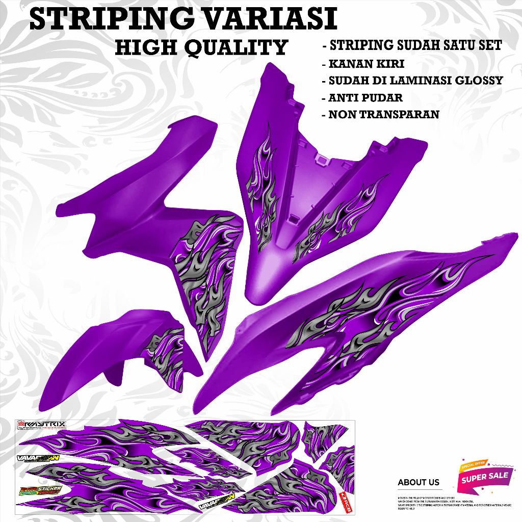 VARIASI 4 STRIPING HONDA VARIO LED GEN 1 STICKER MOTOR MOTIP API UNGU