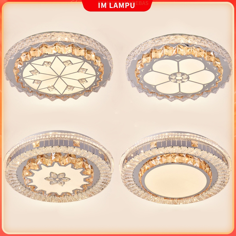 Lampu plafon kristal 50CM restoran mewah/balkon/lampu plafon kamar mandi Lampu ruang LED 3 warna