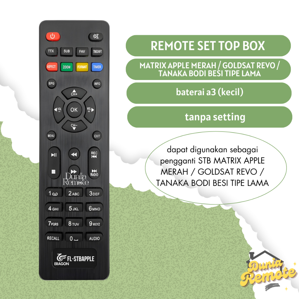 Remot Remote Stb Matrix Apple Merah / GOLDSAT REVO -ERZA RC-120 GENESIS / TANAKA BODI BESI TIPE LAMA