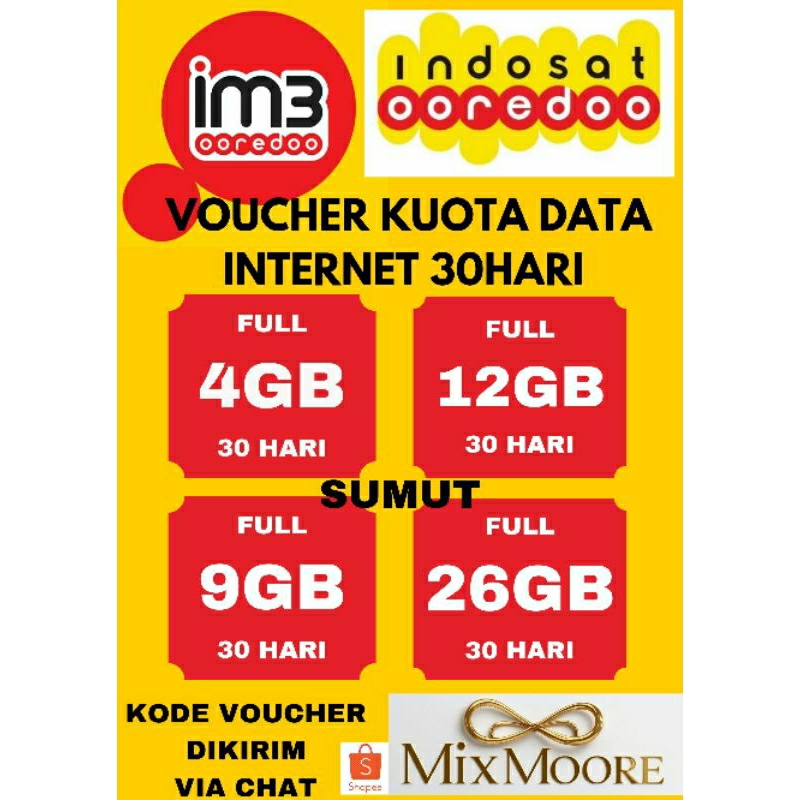 VOUCHER IM3 INDOSAT PAKET DATA KUOTA INTERNET 30HARI FULLTIME AREA SUMUT ISI ULANG SUPER MURAH