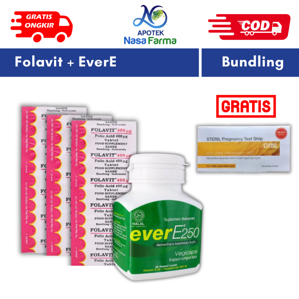Paket Bundling Ever E 250 30 Tablet Folavit 30 Tablet Nutrisi Promil Free 1 Steril Test Pack