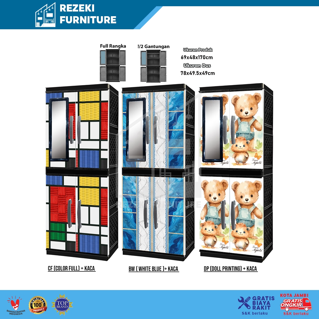 Lemari Pakaian Plastik Jumbo Minimalis - Lemari Jumbo Karakter Bagus Studio + KACA
