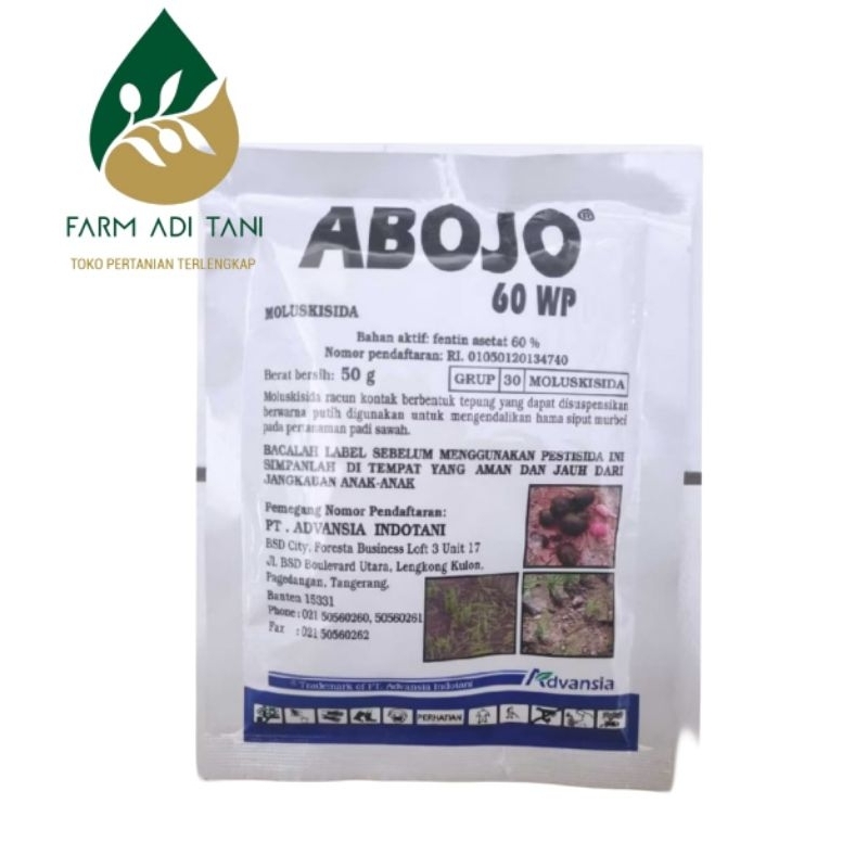 ABOJO 60 WP / OBAT KEONG SAWAH keong mas  DI SEMPROT BENTUK TEPUNG