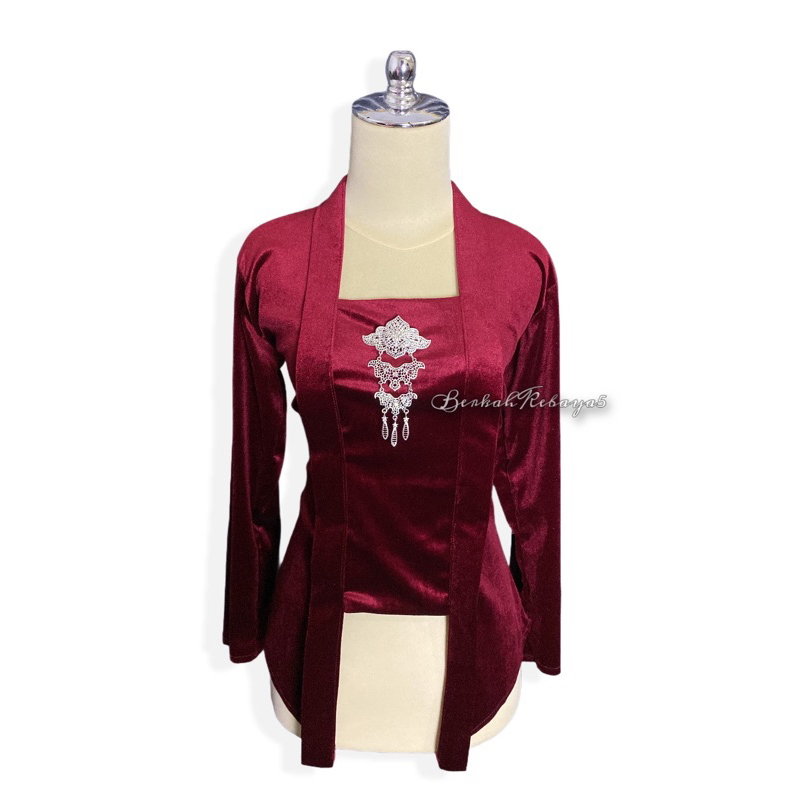 Kebaya Bludru Kutu Baru Polos / Kebaya Warna Maroon Size Lengkap