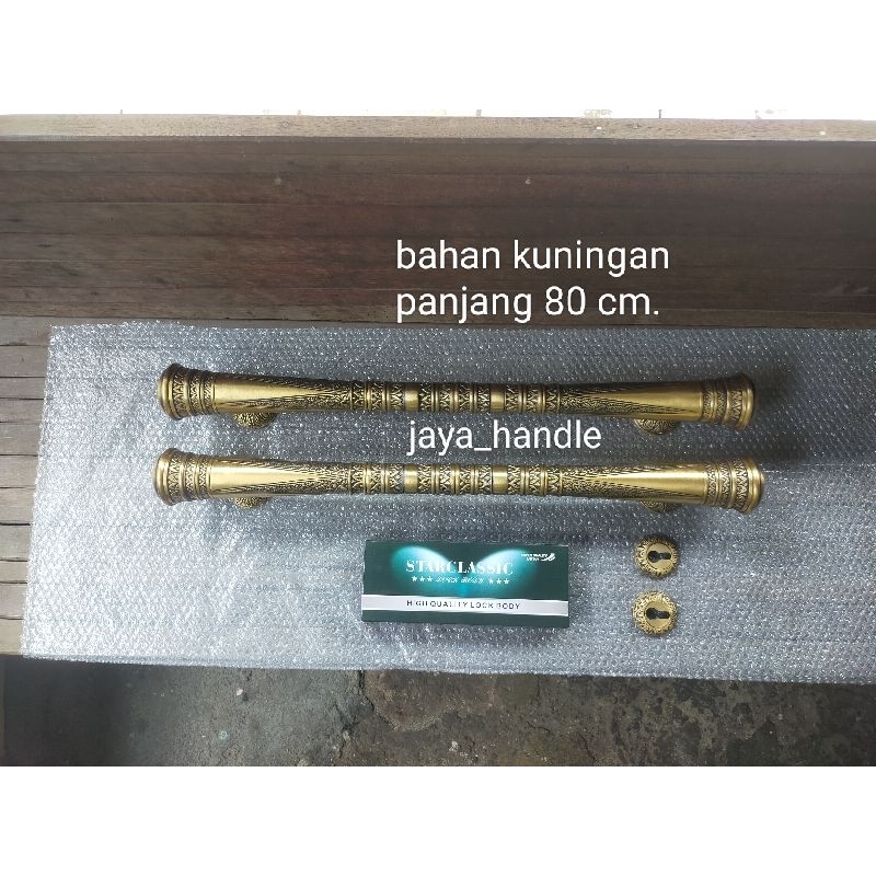 Handle Pintu Rumah Kuningan Antik Motif Godo Ukir 80 cm / Gagang Pintu Kuningan / Tarikan Pintu Kuni