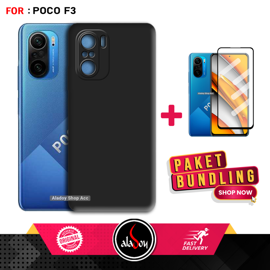 Case Poco F3 Casing Premium Free Tempered Glass Layar