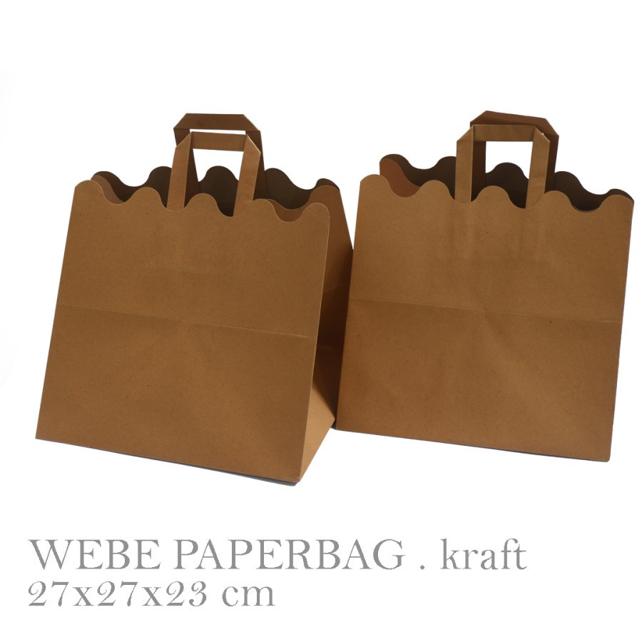 

10 Pcs Paperbag Dus Nasi Dengan Handle Bahan Kraft Liner 200gr Ukuran 27x27x23 cm