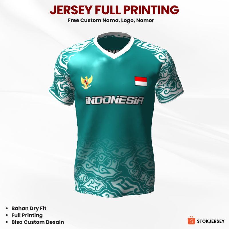 Jersey Futsal Tosca Putih Motif Batik 435 - Kaos Jersey Custom Lari, Badminton, Volly, Dll.
