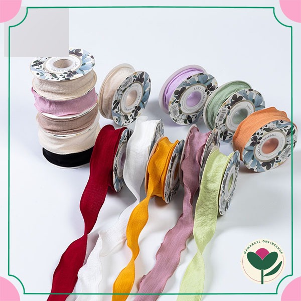 

1 meter lebar 4 cm Korean romantic wavy ribbon curly bouquet wrapping pita meteran import bungkus buket bunga estetik MK1887