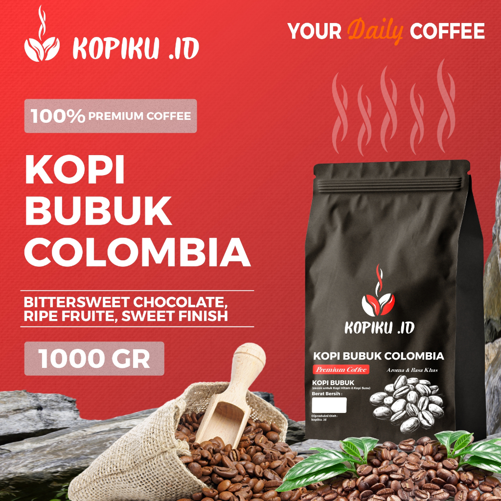 

Kopiku.id - Bubuk kopi Colombia Premium Coffee Rasa Aroma & Rasah Berat 1000GR