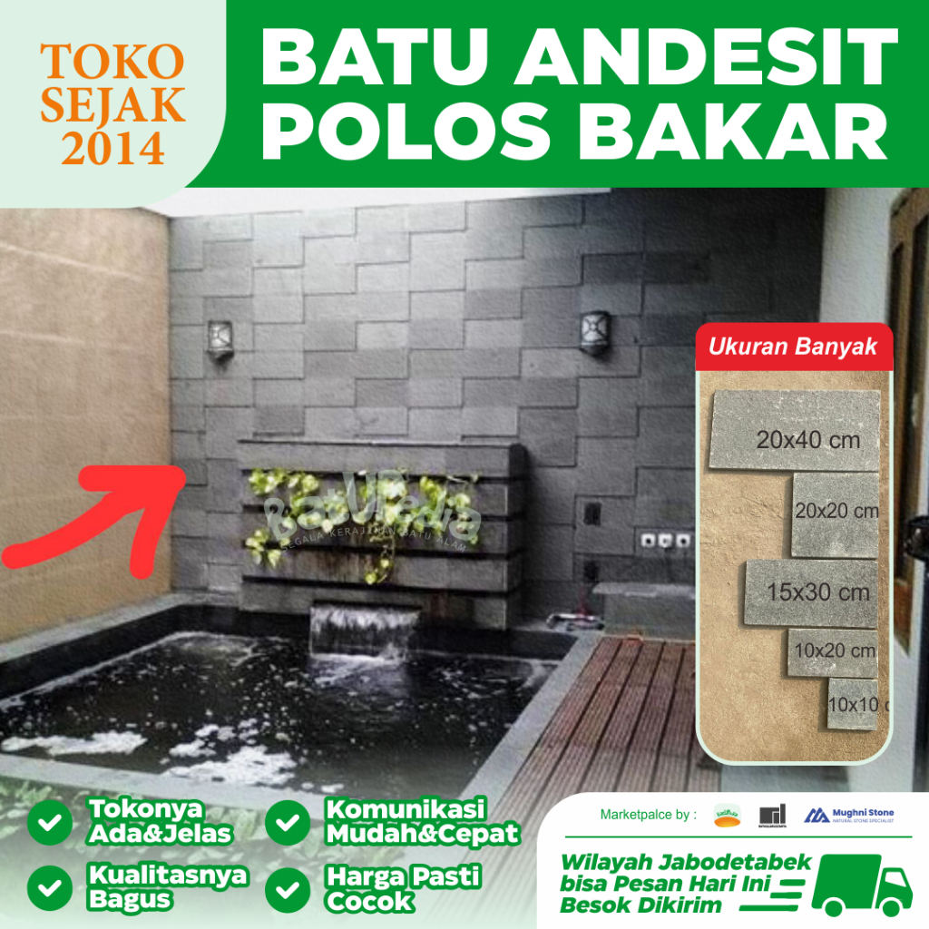 Batu Alam Andesit Flamed Cocok Untuk Dinding, Lantai, Kolam Minimalis