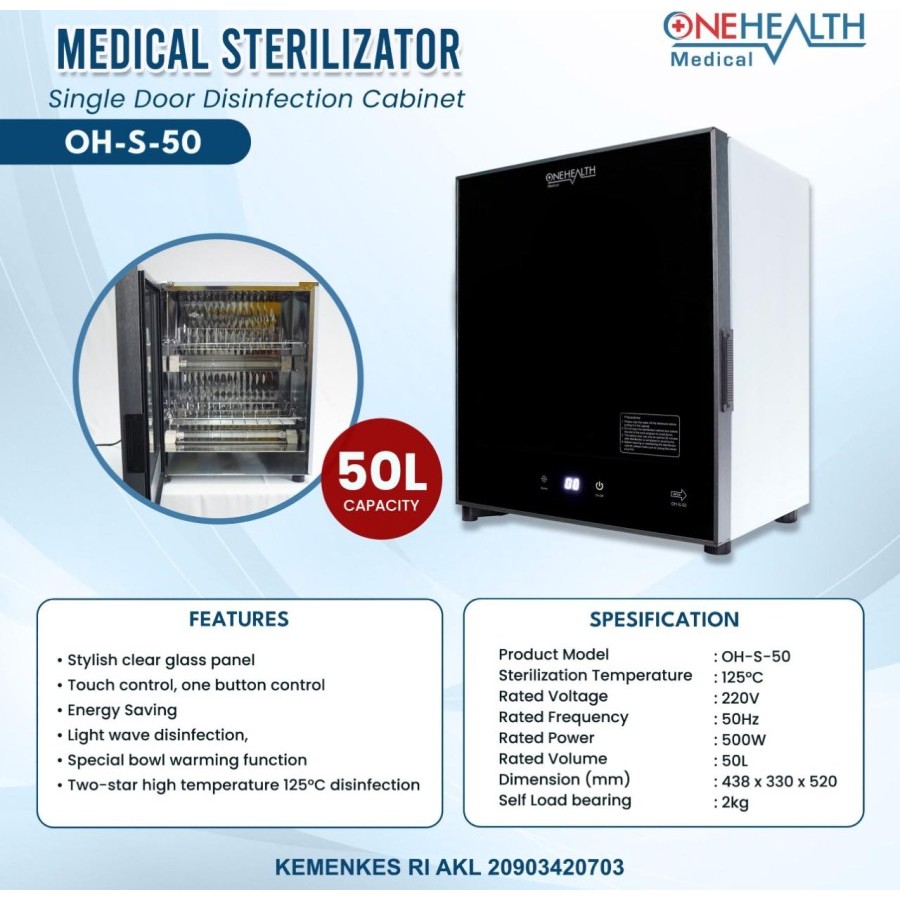 Sterilisator Kering 1 Pintu OneHealth OH-S-50 / Sterilizer Autoclave Kering