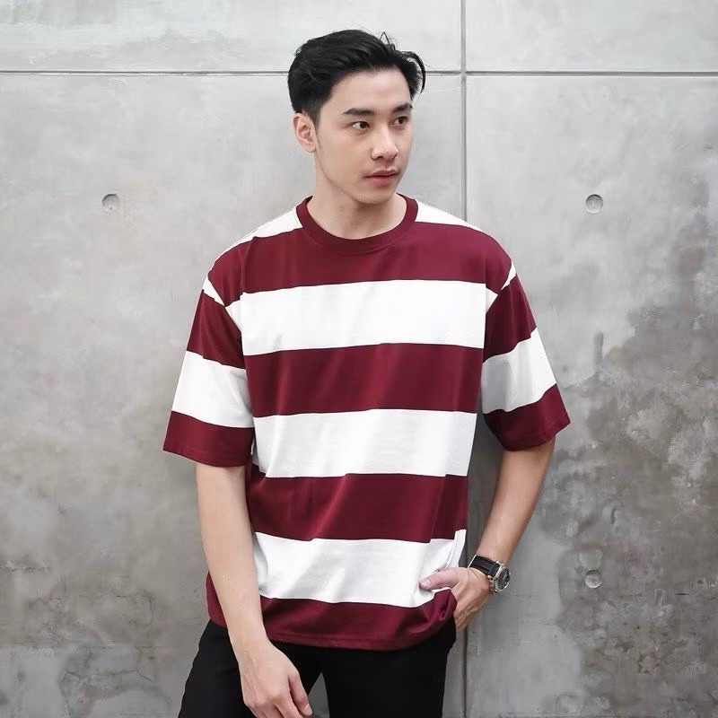 Kaos Stripe Premium Dewasa Smal Series Lengan Pendek / atasan baju pakaian laki laki2 cowok cewek pe