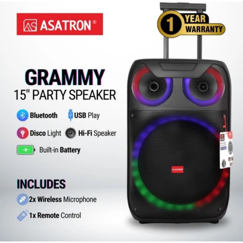 SPEAKER ASATRON GRAMMY 15INCH BLUETOOTH PARTY SPEAKER
