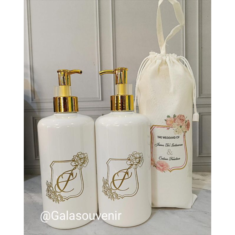 BOTOL SABUN PUMP+ KEMAS POUCH / SOUVENIR WEDDING / SOUVENIR ACARA / SOUVENIR MURAH TAPI MEWAH