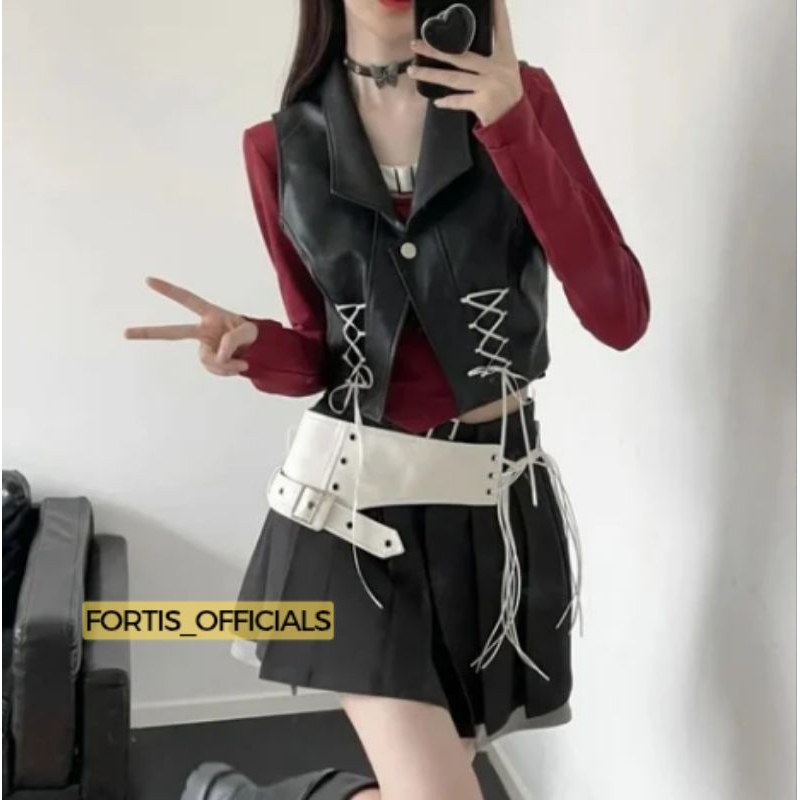 Rompi Wanita Model Laceup Tebaru, Rompi Kulit Wanita, Rompi Korea, Rompi Hits, Rompi Kulit Kekinian