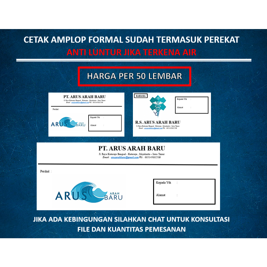 

CETAK AMPLOP FORMAL/INTANSI/PERUSAHAAN TERMASUK PEREKAT. ANTI LUNTUR SAAT TERKENA AIR