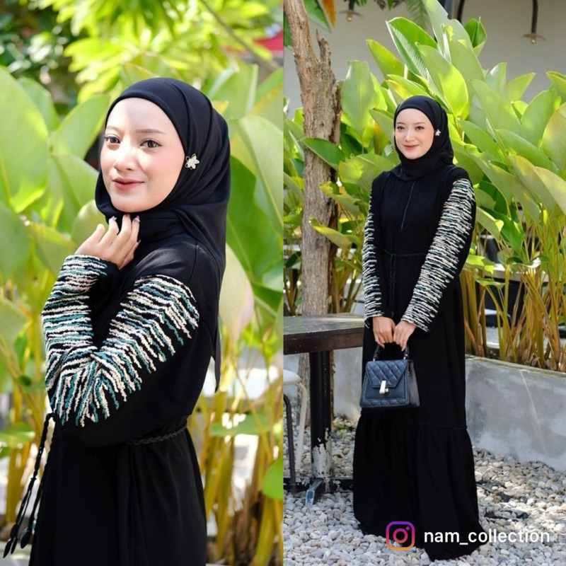 Abaya gamis hitam bordir komputer fremium simple ilegant
