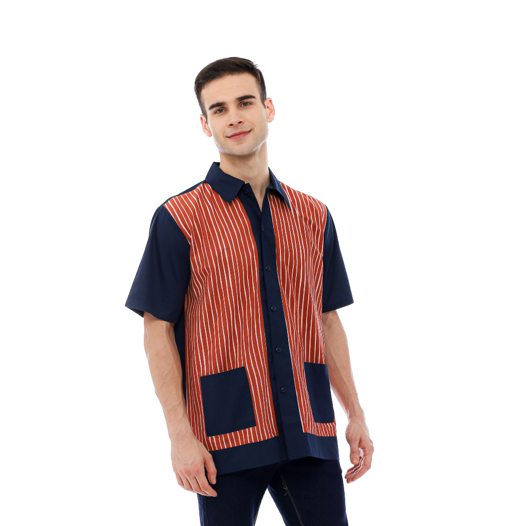 Batik Adiharjo Kemeja Lengan Pendek Lurik Terracotta | Kemeja Batik Pria Katun Premium