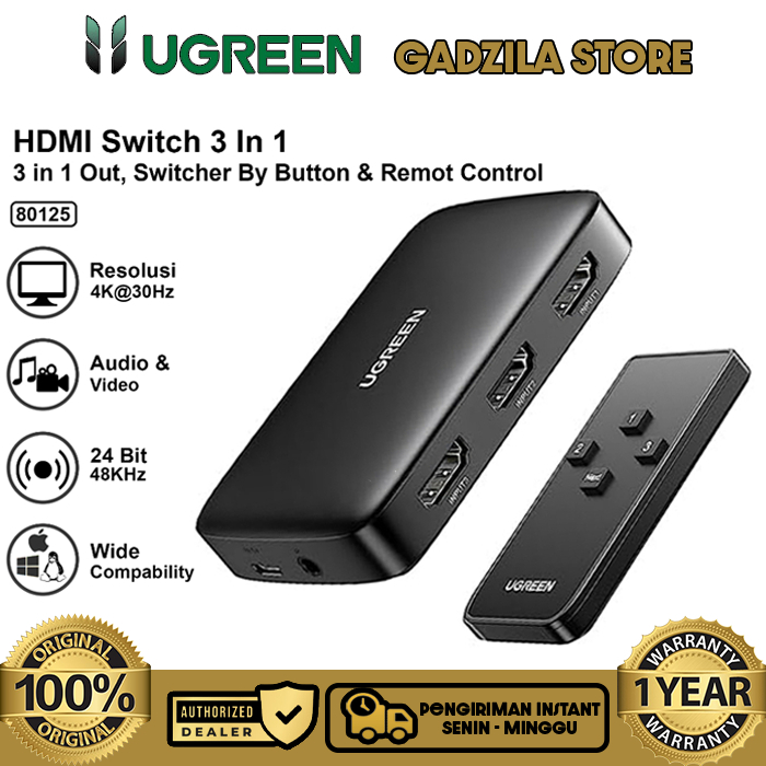 UGREEN 2 in-1out Bi Directional HDMI 4K/3D Adapter Splitter Switcher Konektor With Remote Monitor PS