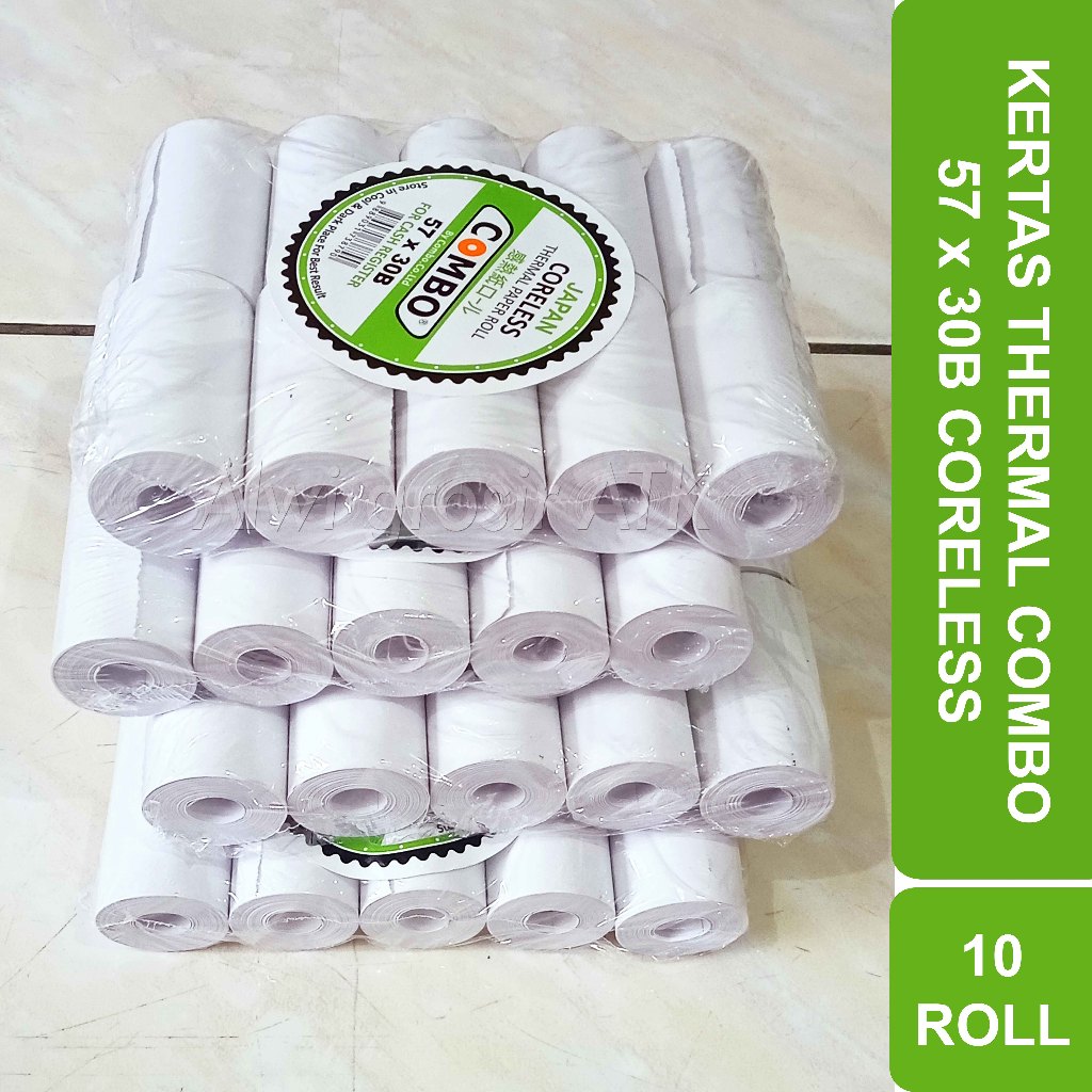 

(TEBAL) Kertas Thermal Paper Roll Combo 57x30B Coreless Struk Kasir | 1 Pack Isi 10 Roll