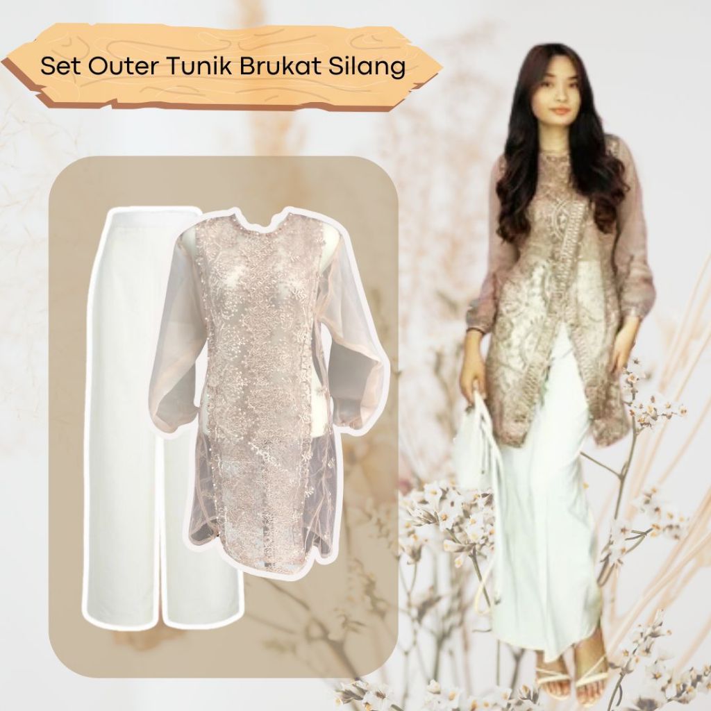 Set Outer Tunik Silang Brukat Etnik Full Payet Baju Lebaran,Kondangan,Wisudaan (CELANA,OUTER)
