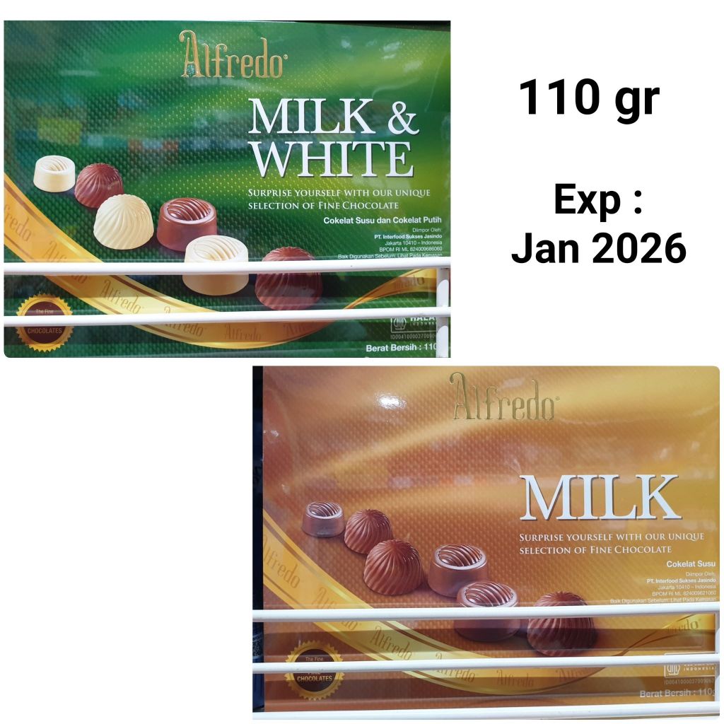 

Coklat Alfredo Chocolate Box Milk / Milk & White 110gr -Cokelat Import