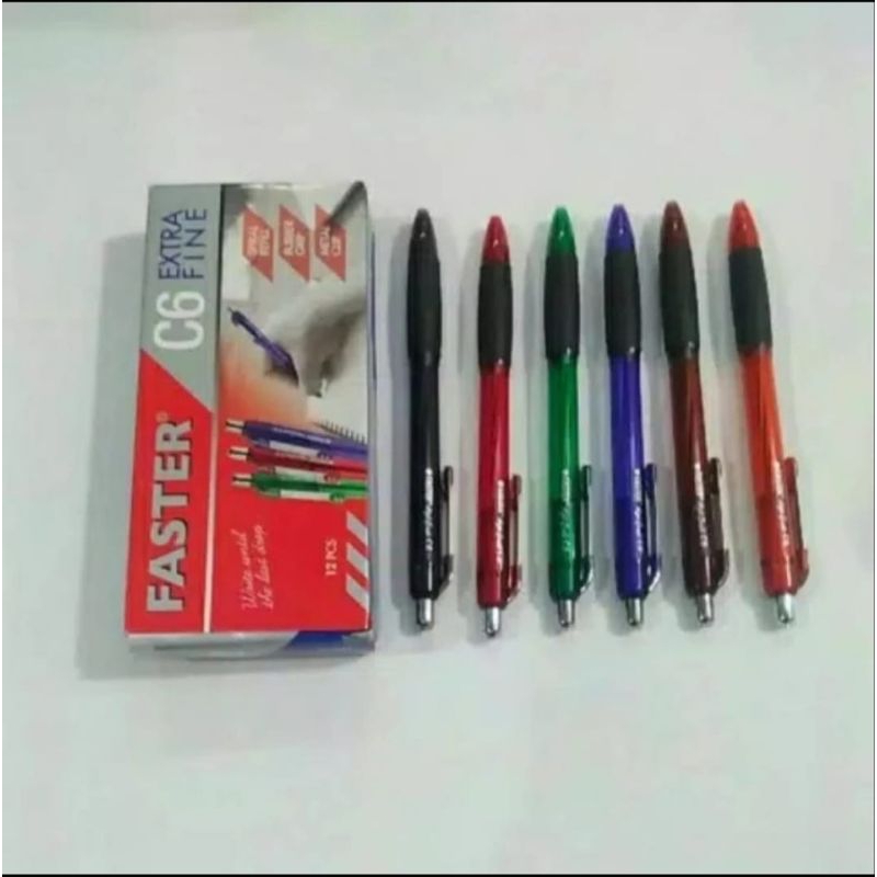 

Pulpen Faster C6 (cetek) Extra Fine Biru Hitam Merah - Doz isi 12 pcs.