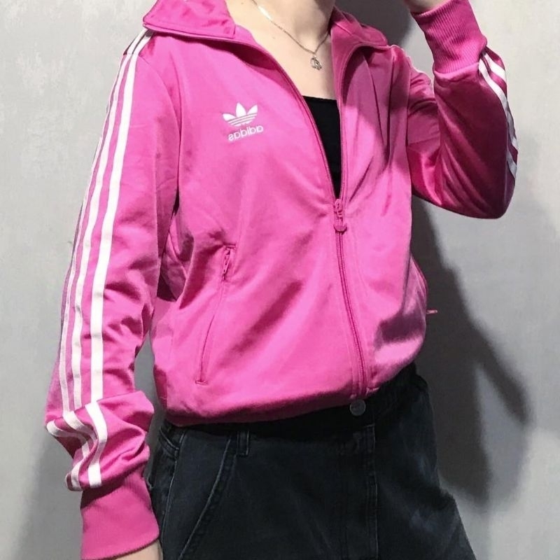 HAKKAN STORE COD JAKET TRACKTOP WANITA ADIDAS TREEFOIL PINK FULL TAG