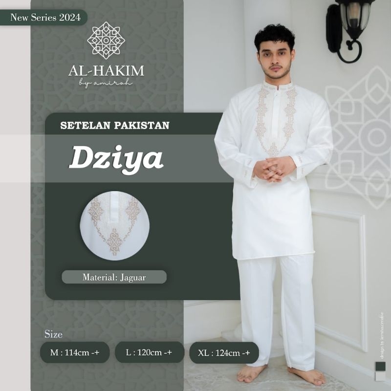 Al-Hakim Setelan Pakistan Dziya SETELAN PAKAIAN MUSLIM PRIA KOKO DAN CELANA WARNA PUTIH