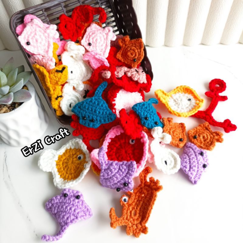 Crochet applique underwater Aplikasi rajut handmade hewan laut