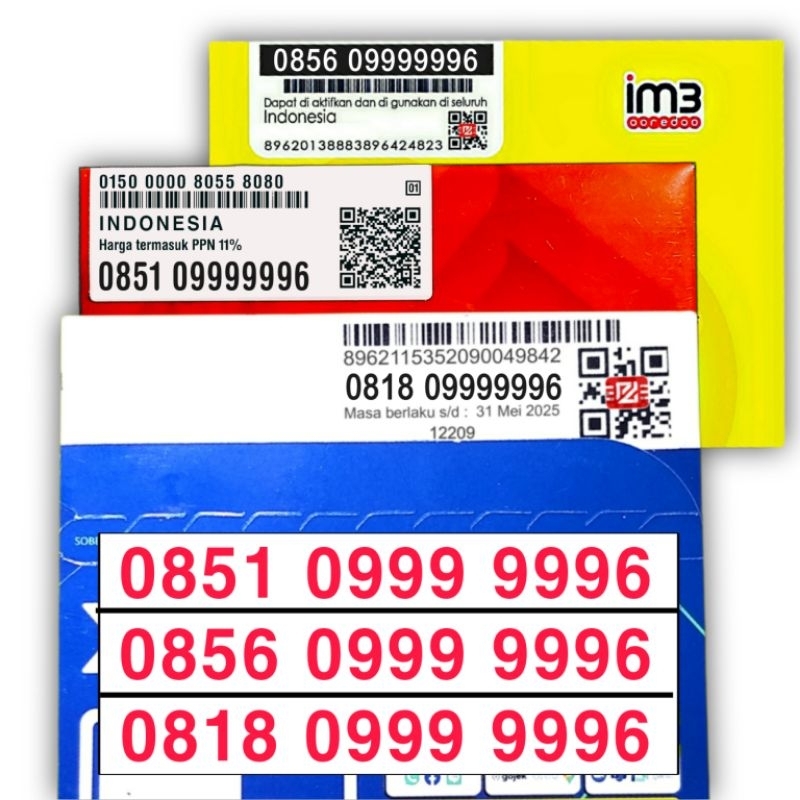 Pasangan Nomor Cantik Hexa 999999 - Paket 3 Nomor Cantik Hexa 999999 Telkomsel XL Indosat IM3