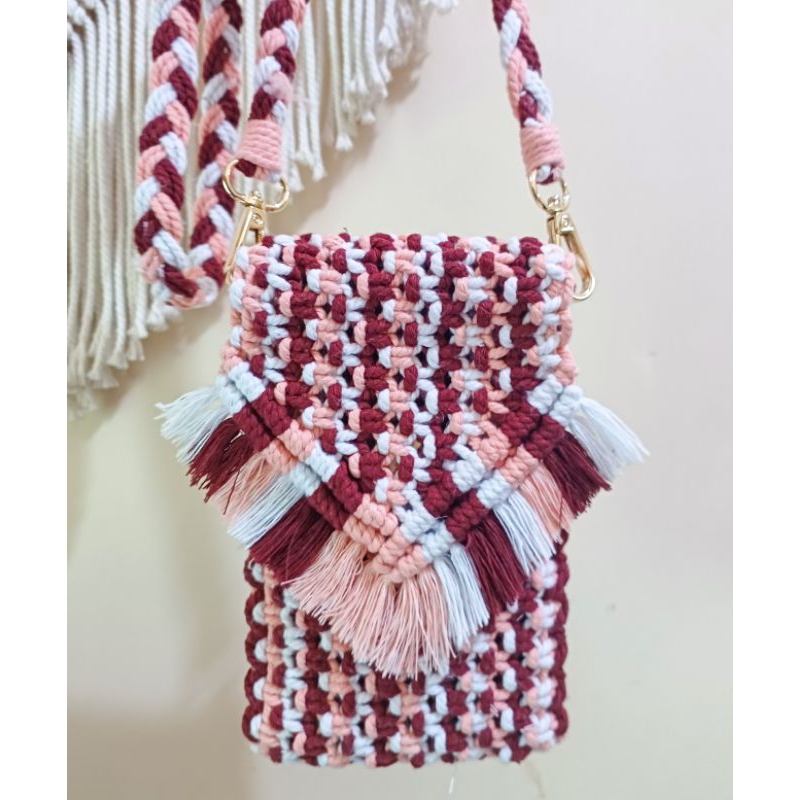 Tas macrame handmade/Macrame phone bag/Mini macrame bag