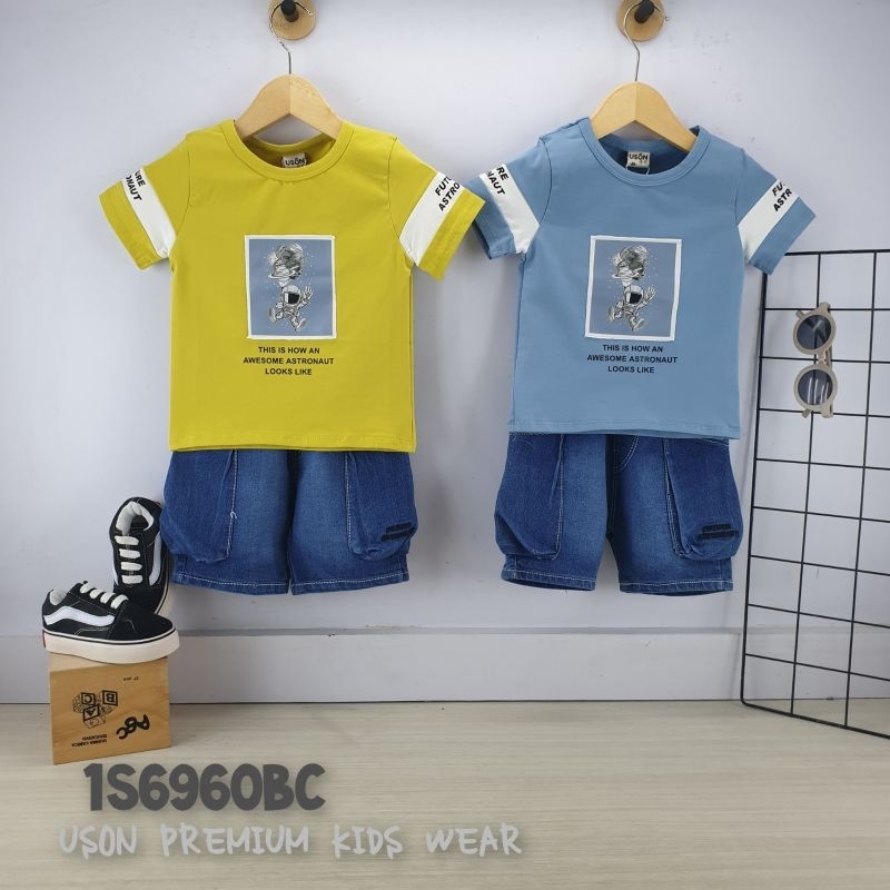 Nakamikids-Setelan Uson Celana Jeans Pendek Atasan Kaos