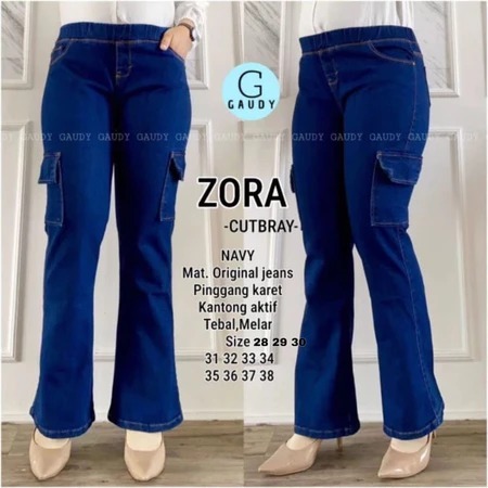New Celana Jeans Cutbray Zora Cargo Wanita Dewasa Premium Highwaist / Celana Cutbray Cargo Panjang