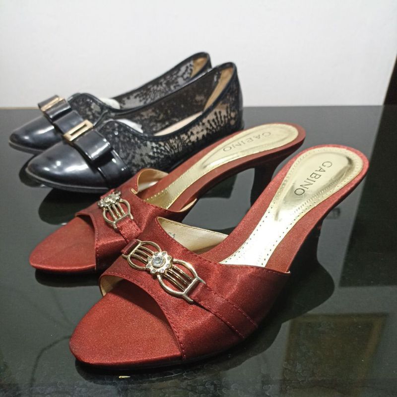 Sandal Slip On Heels & Sepatu Flatshoes Wanita - Gabino | Austin - Maroon / Black - 36