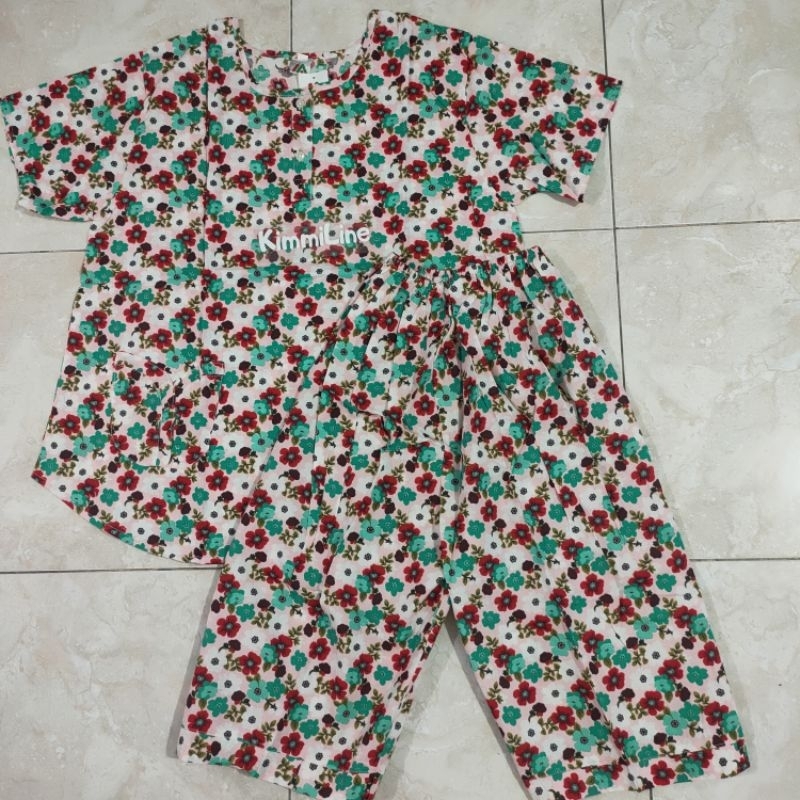 Setelan Baju Tidur Merlin Bahan Katun 2 Motif Corak Bunga Ukuran Jumbo BD XL Celana 3/4 Babydoll Gam