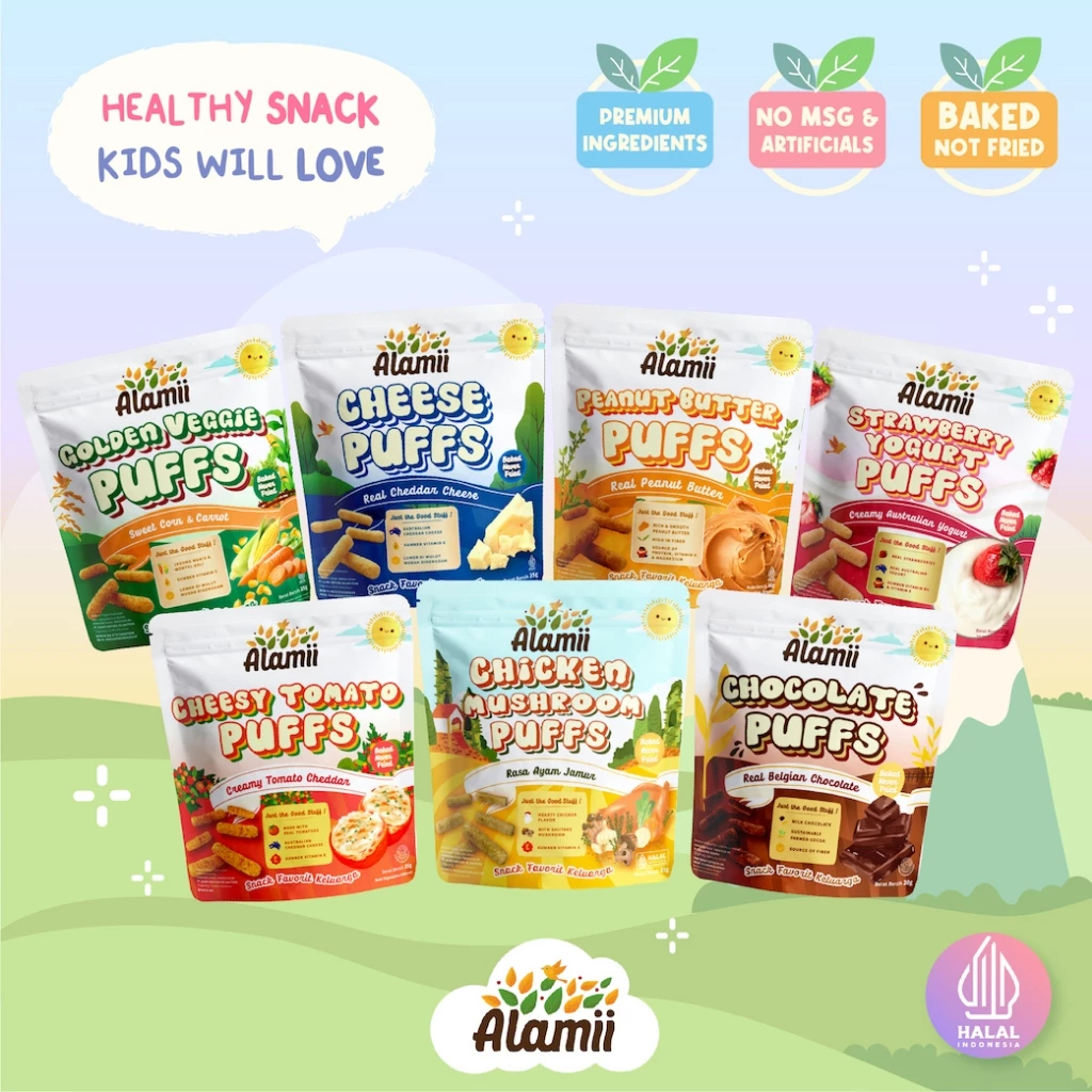 [BUY 1 GET 1 KLIK VARIASI] Alamii Puffs Reguler 15gr / 18gr - 25gr / 30gr | Snack Camilan Sehat Anak