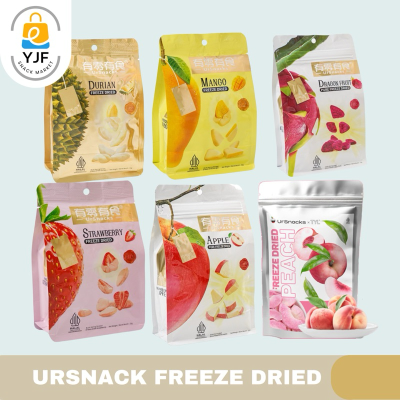 

UrSnacks Freeze Dried Fruit / Snack Buah Kering / Cemilan Buah Freeze Dried rasa Durian / Strawberry / Mangga / Peach / Apel Kering / Buah Naga Kering