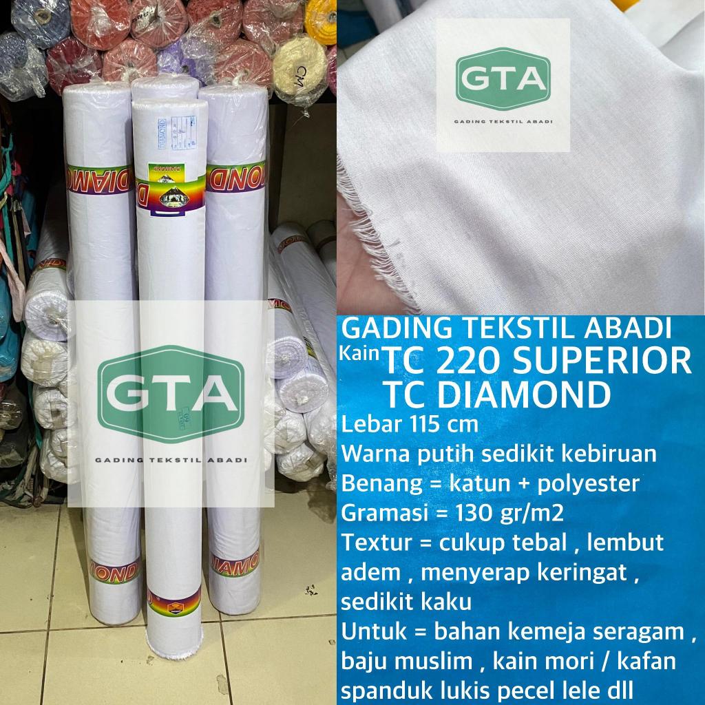 ( per 1 roll ) kain katun jepang putih polos tebal TC 220 DIAMOND gulung gulungan lebar 115 cm isi 5