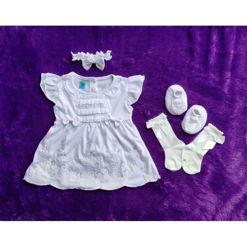Gaun bayi putih perempuan 1set/dress bayi putih/dress aqiqah newborn/dress 0-6 bulan/PURPLE BABY