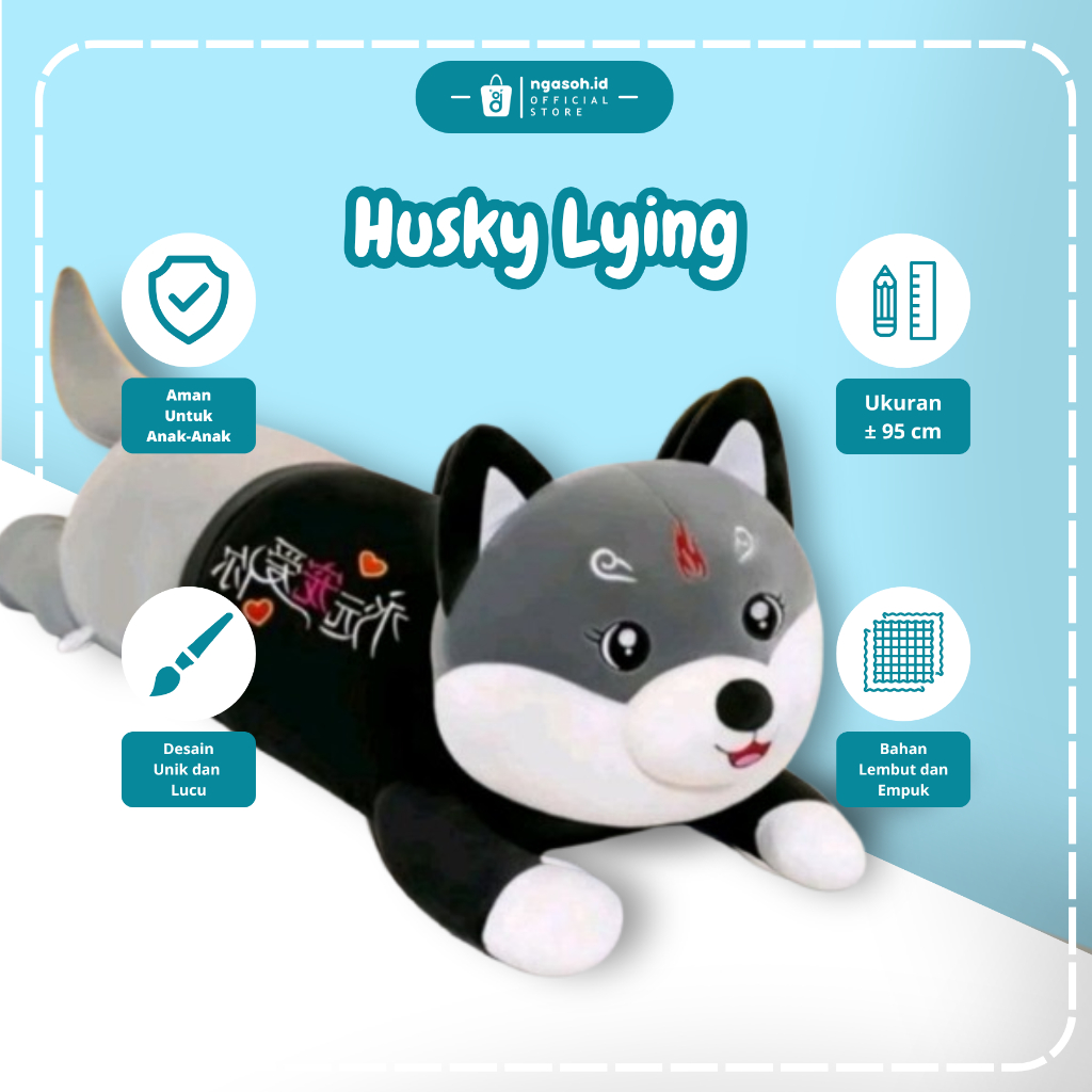 Boneka Jumbo Husky Guling Besar Karakter Serigala Bahan Premium Halus Mainan Anak Kado Ulang Tahun